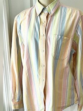 L.L. Bean VTG Oxford Pastel Striped Button Down Shirt Never Worn!  SZ L